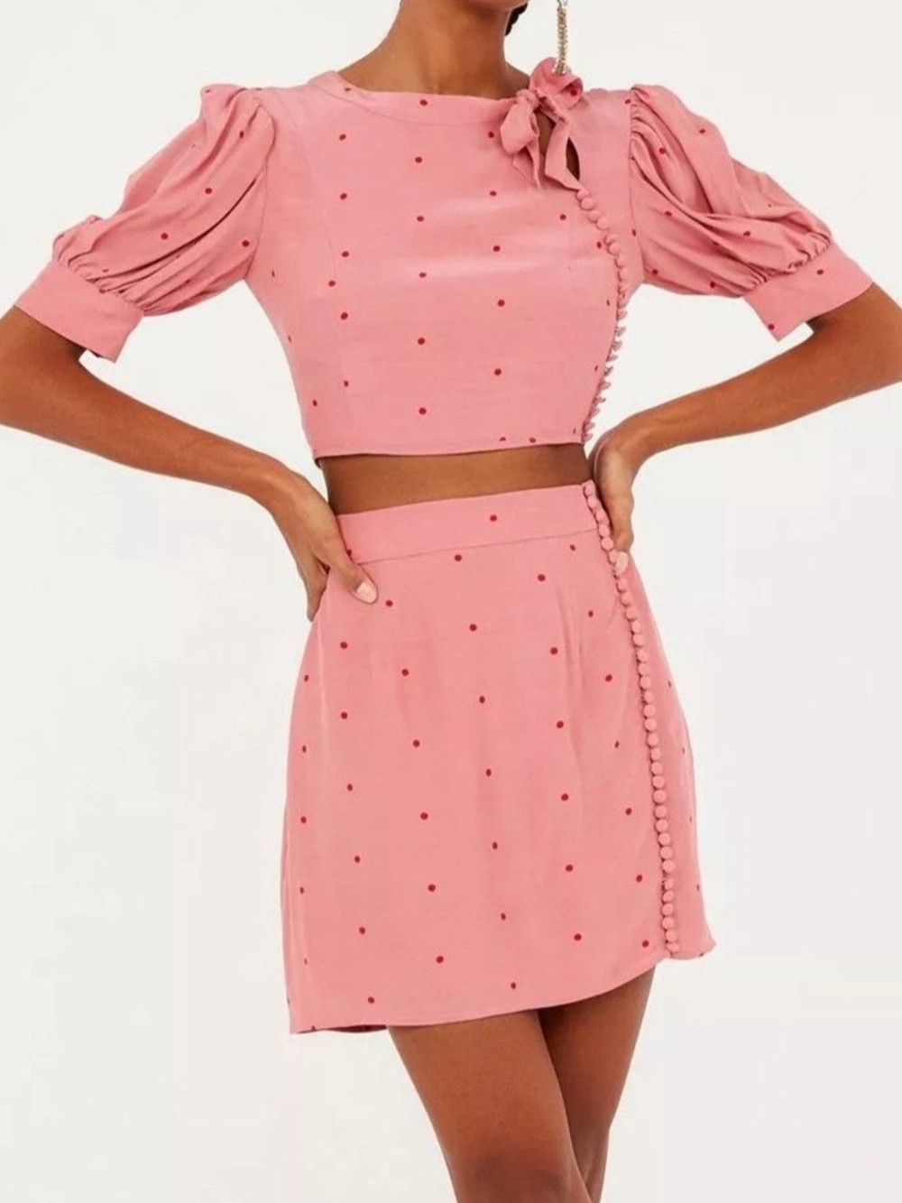 For Love & Lemons Pink Polka Dot Button Set